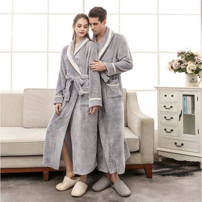 1PCSPyjama Femme et Homme peignoir de bain flanelle Gris XXXL - Cdiscount  Maison