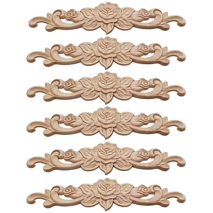Lot De 5 Appliques En Bois Sculpté Rondes - Motif Fleur Vintage, Diamètre 8 Cm - Pour Décoration Meubles, Portes, Cadres DIY