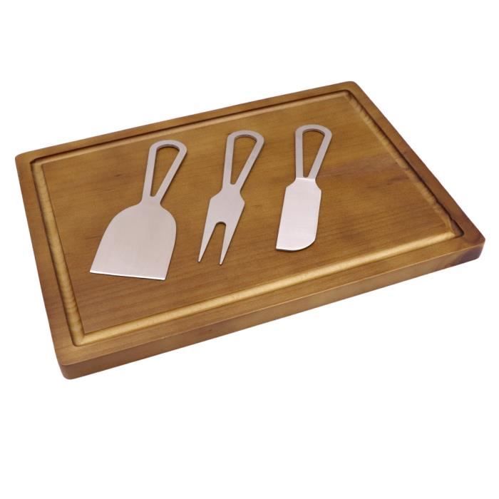 Plateau Fromage Bois Avec 4 Couteaux - Plateau à Fromage Bambou Grand Format Pour Apéro Et Charcuterie