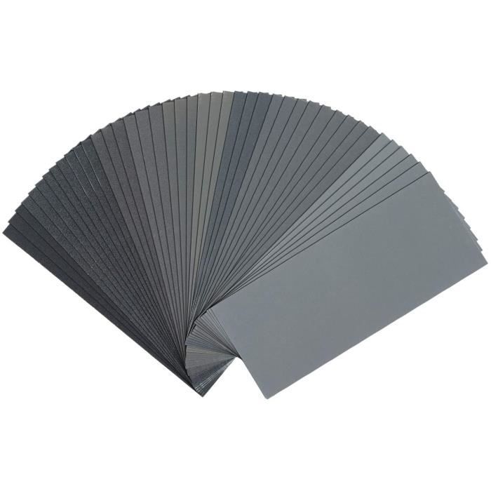 Lot de 42 feuilles de papier de verre shi 120 à 3000 - Papier abrasif  étanche - Convient pour bois, voiture, meubles, surfaces de polissage en  métal