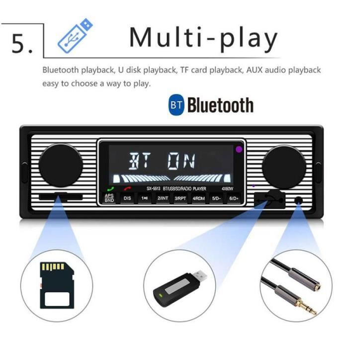 autoradio style ancien , Autoradio Bluetooth, autoradio vintage , Vintage  Poste Radio Voiture Bluetooth 4x60W Lecteur MP3 avec Télécommande Supporte