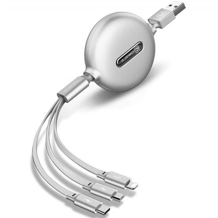 CAFELE IP 3 en 1 Micro USB & Type C & IOS rétractable Multi câble de Chargement 1.2m - Blanc