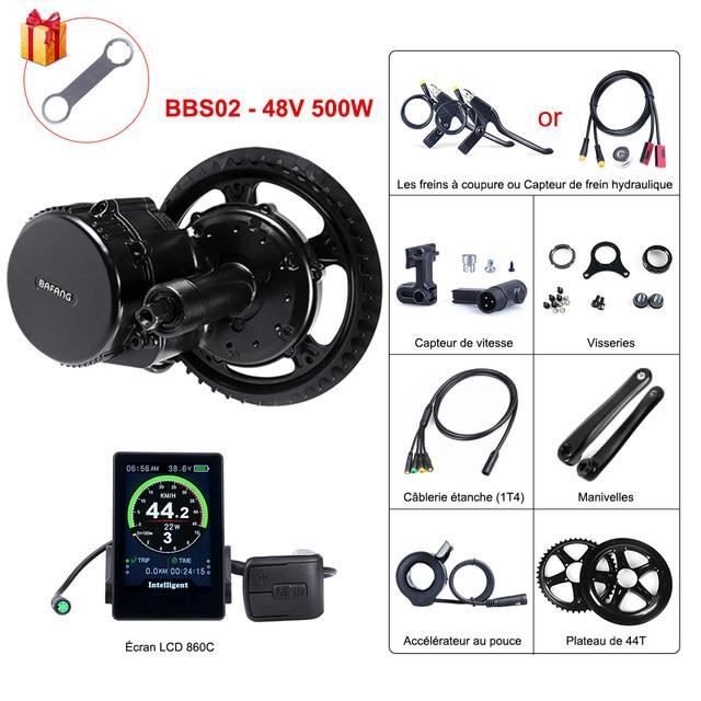 BAFANG 8FUN Kit moteur p dalier BBS02 48V 500W cran LCD 860C
