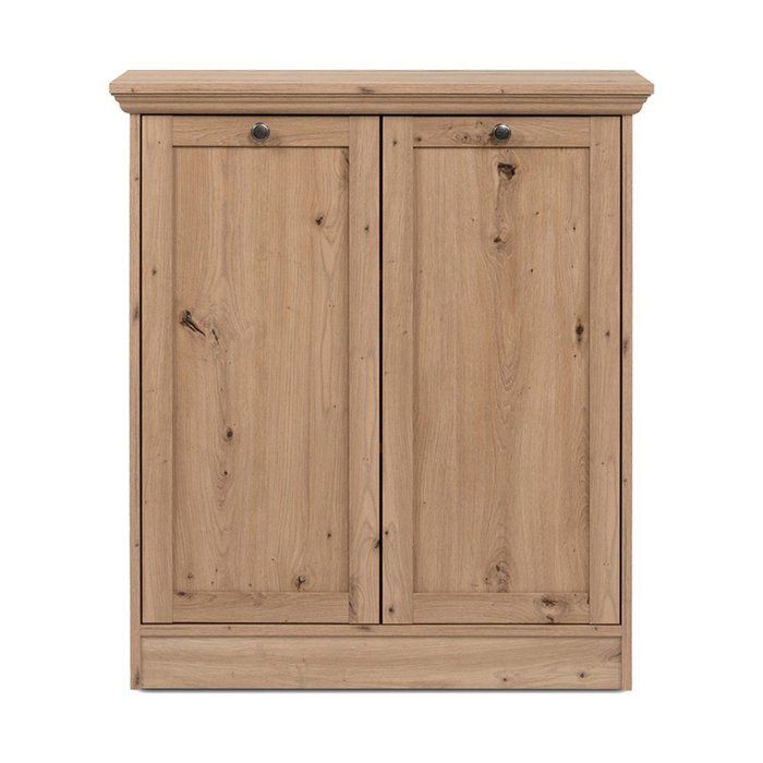 CALICOSY - Buffet 2 portes et 2 tablettes avec poignées boutons en métal L80 cm - TIMBER - Chêne