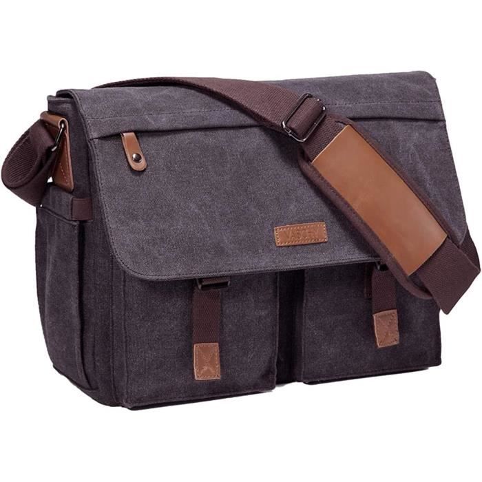 Sac d'épaule Sacoche Homme Toile Vintage Bandoulière Travail Voyage Sport Noir