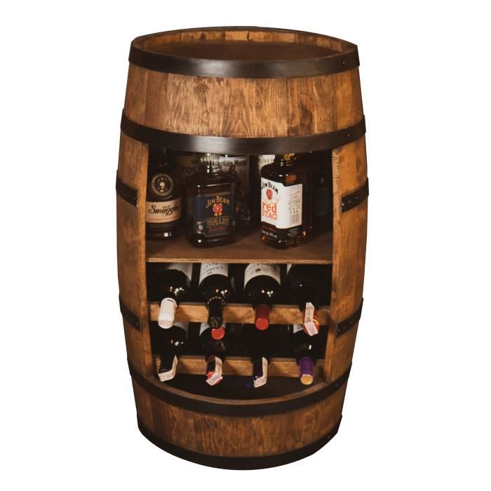casier à vin - creative cooper - tonneau en bois, porte-bouteilles et étagère, casier à alcool, 80x50 cm, chêne