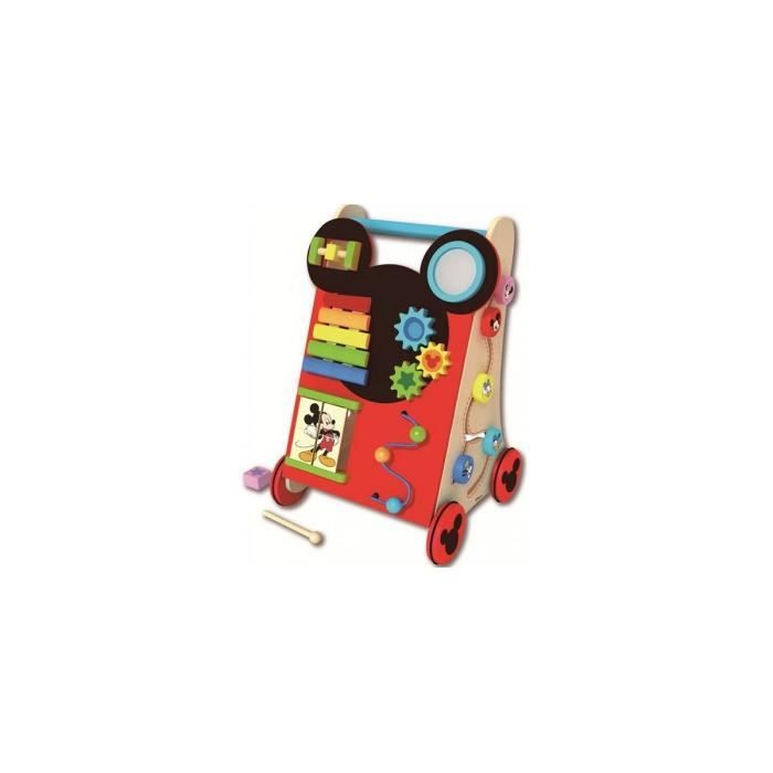 Chariot de marche en bois multi activites Mickey Jouet d eveil