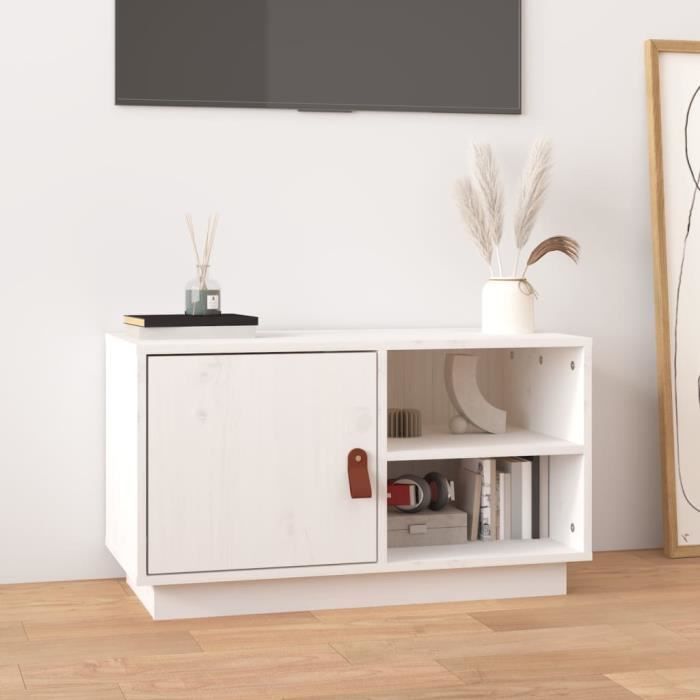 famirosa meuble tv blanc 70x34x40 cm bois de pin massif-236