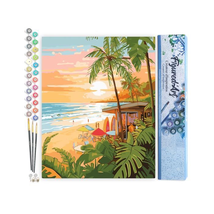 Figured'Art Peinture Par Numéros Adulte Plage Au Crépuscule - Kit Complet 40x50cm Sans Châssis - Loisir Créatif Relaxant