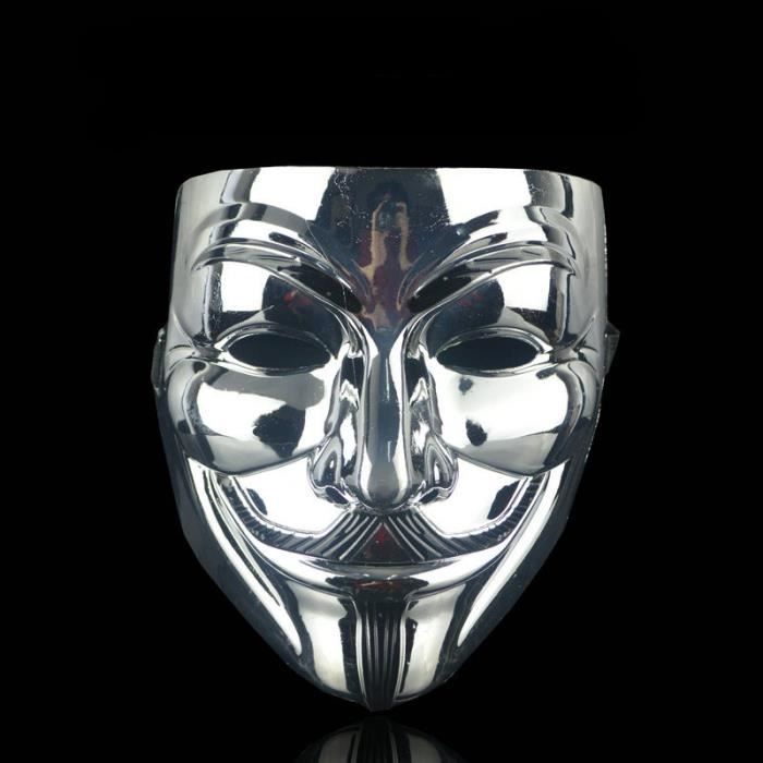 Masque Vendetta - Fawkes - Unisexe Adulte - Pour Cosplay, Halloween, Soirée Déguisée - Noir, Blanc, Or, Argent