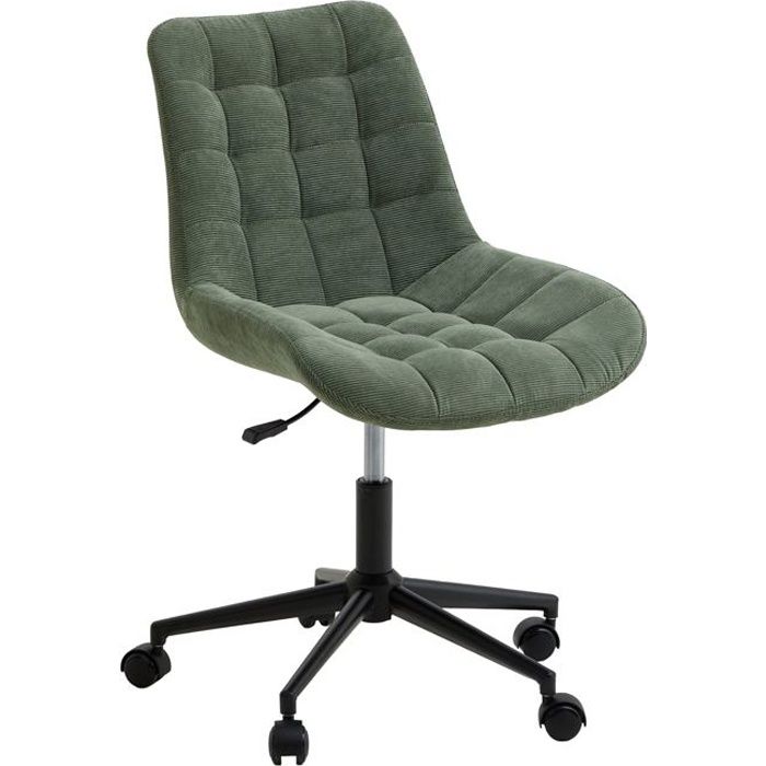 chaise de bureau vasilo fauteil en velours côtelé vert avec piétement en métal laqué noir