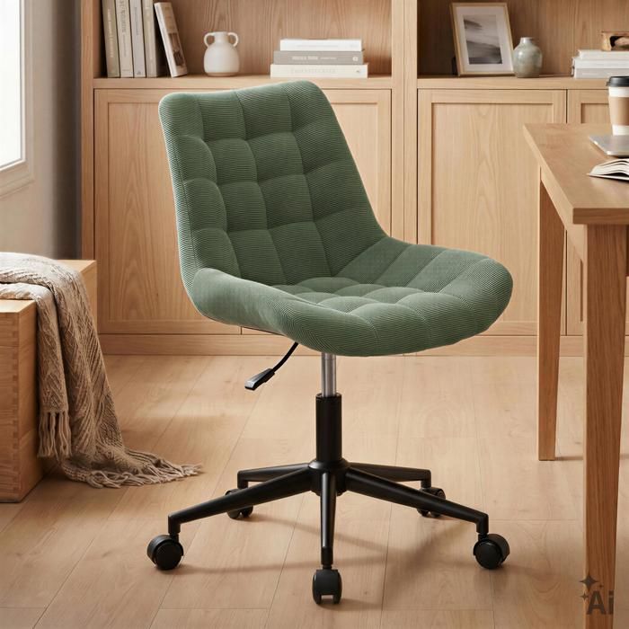 Chaise de bureau VASILO Fauteuil en Velours Côtelé Vert avec Piétement en Métal Laqué Noir Assise Réglabe en Hauteur