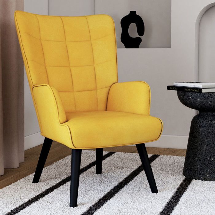 IDMARKET Fauteuil scandinave ANIA velours jaune IDMARKET Fauteuil scandinave ANIA velours jaune