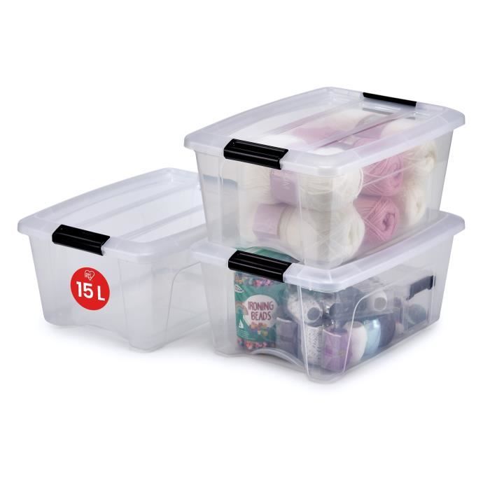 Plastique lot 3 boîtes rangement empilables Iris Ohyama New Top Box NTB-15