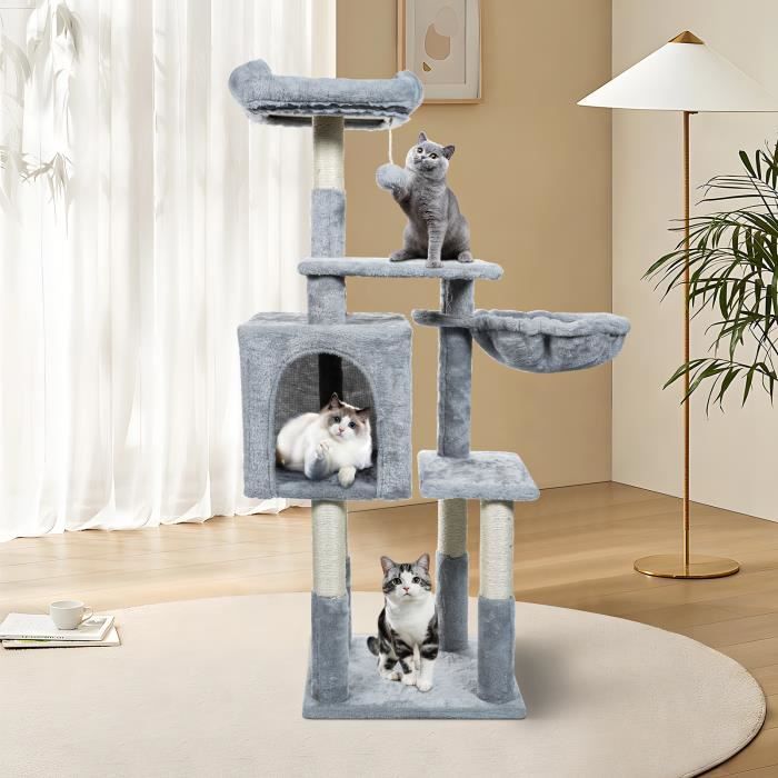 Meilleurs prix pour Arbre à chat avec poteau à gratter Habitat en peluche rembourré Poche confortable pour chat et balle suspendue - Gris clair