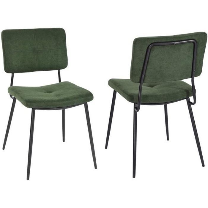 MEUBLES COSY Lot de 2 Chaises de Salle à Manger Tissu Vert et Pieds en métal Noirpour Cuisine Salon Chambre Bureau595x45x82cm