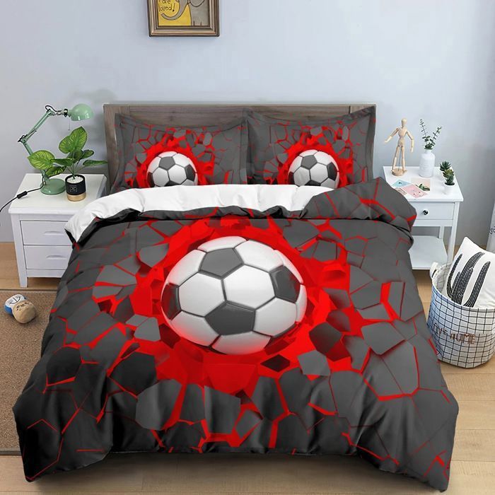 Football Parure de lit 3 pieces 1 housse de couette 220*240cm et 2 taies doreillers 63*63cm