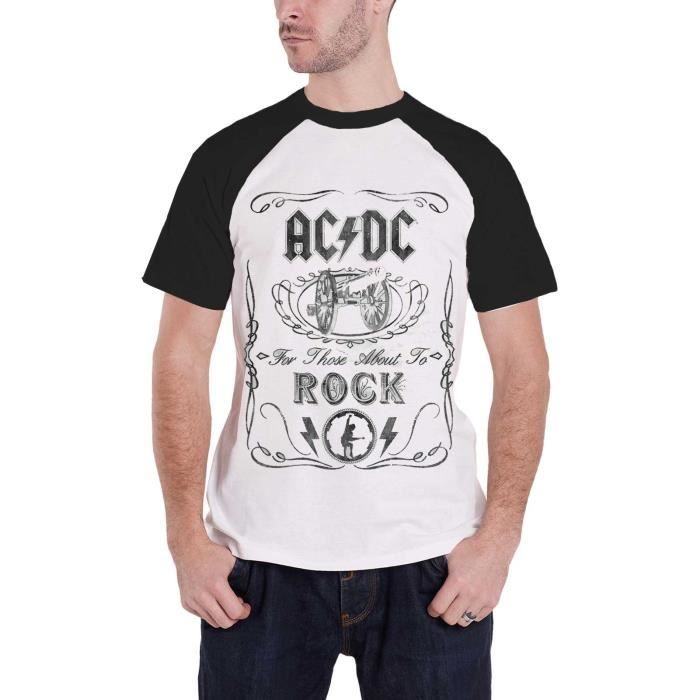 Ac Dc T Shirt For Those About To Rock Canon Vintage Officiel Homme Blanc Raglan Blanc Achat Vente T Shirt Cdiscount