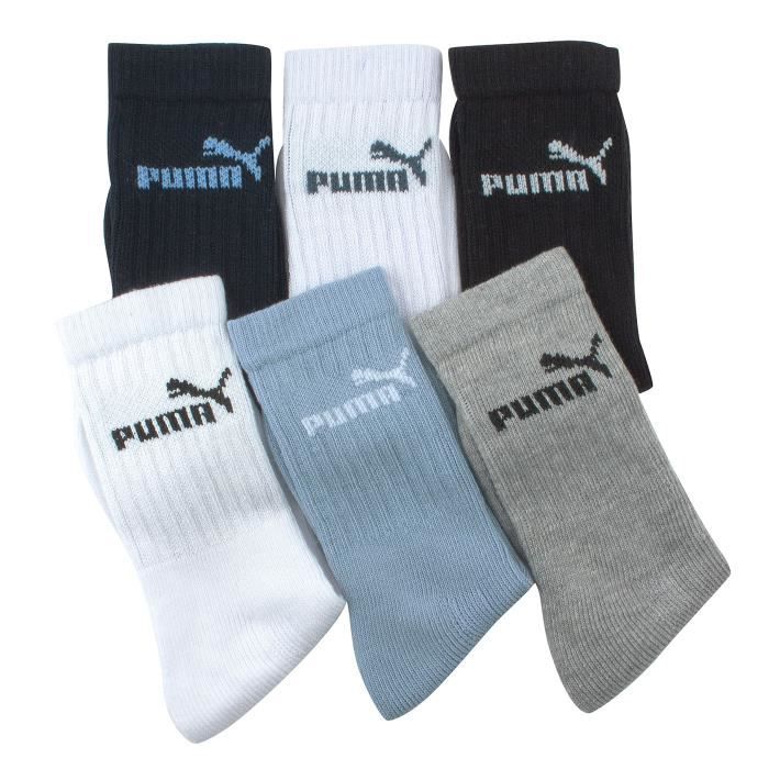 Lot de 6 paires de chaussettes Puma Tennis bleu, noir, gris et ...