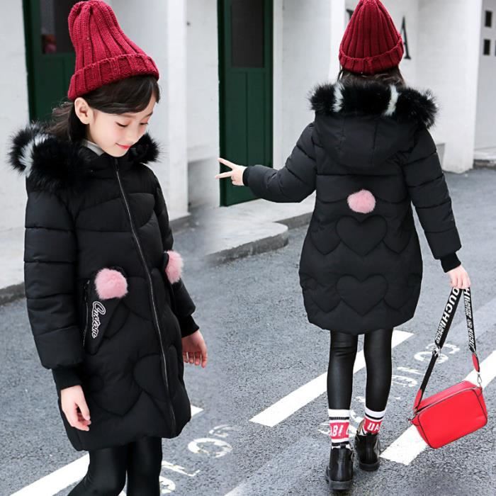 Parkas d hiver pour filles Noir Nouveau Manteau d hiver a capuche avec grand col en Fourrure Vestes chaudes rembourrees pour Filles Noir Cdiscount Pret a Porter