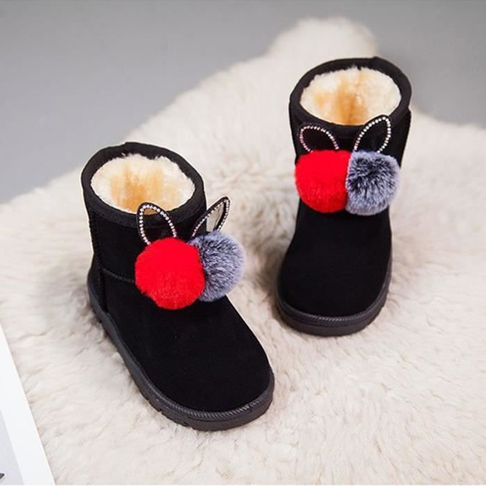 Bottes de Neige Enfant Fille - Marque - Noir - Semelle Antidérapante -  Fourrure Doublée