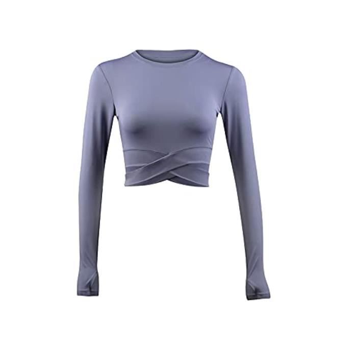 Nutria Crop Top Femme Manches Longues - Haut Sport Yoga Gym Léger Avec Trou De Pouce, Respirant