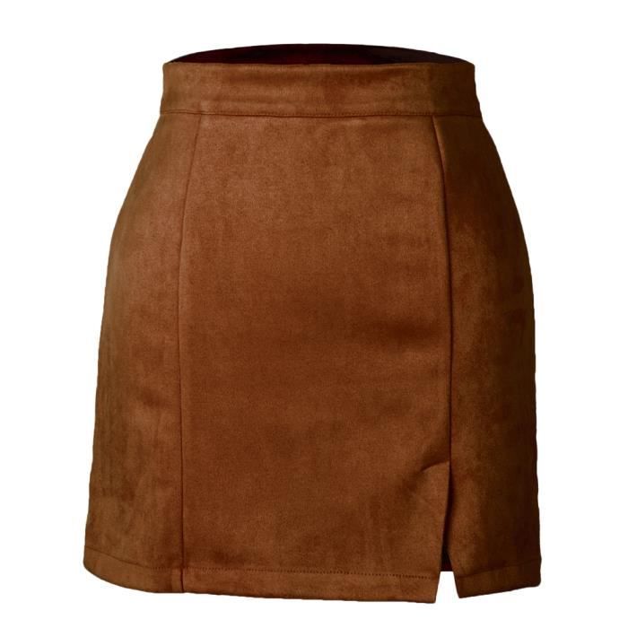 Mini Jupe en Faux Daim pour Femmes l gante Jupe Courte Zipp e