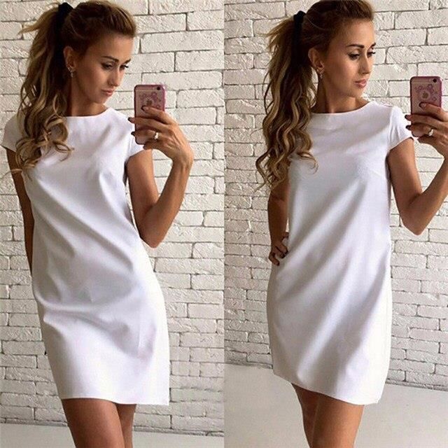 Robe Mini robe trapeze a manches courtes pour femmes ample couleur bonbon plage d ete white D4914 Blanc Cdiscount Pret a Porter