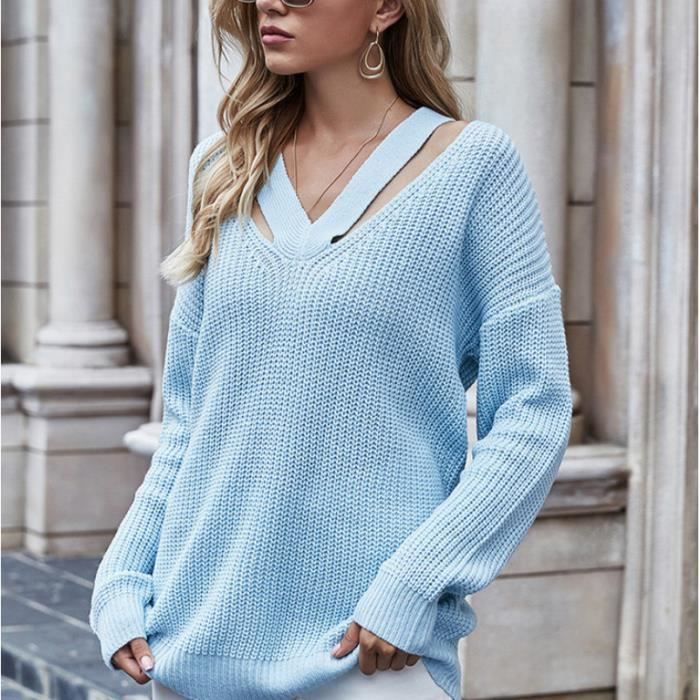 Gros Pull Grosse Maille Femme Oversize Pull Tricot Col V Femme Pullover  Pulls Femmes Chandail Femme Sweater Ample Femme Long Pull Tunique Femme  Manche