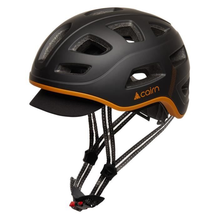 Casque de vélo Cairn Quartz avec LED USB - noir mat cognac - 52/58 cm