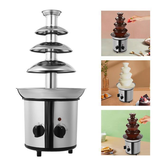 170W Fontaine à chocolat en acier inoxydable avec 4 étages - Température réglable - Pour la maison