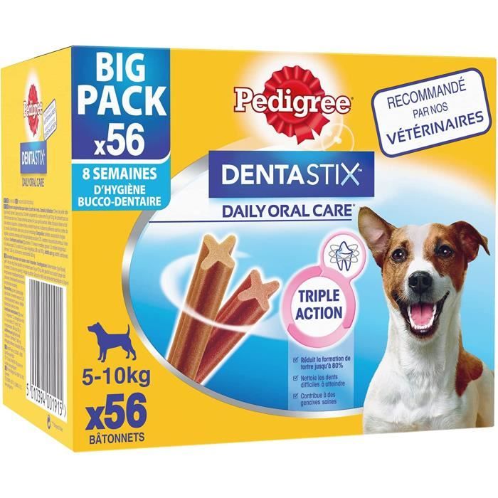 Meilleurs prix pour PEDIGREE DENTASTIX Sticks Dentaires pour Petit Chien 5-10kg - 56 Bâtonnets à Mâcher (Lot de 8 Sachets de 7 Friandises) - Hygiène