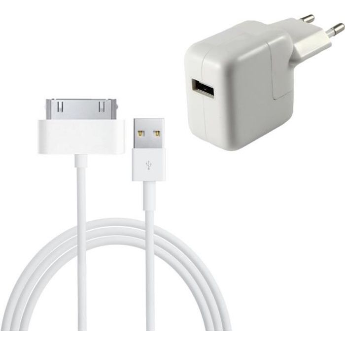 Compatible iPad 1 - 2 - 3] Cable 1M + Chargeur Secteur Blanc [Phonillico®]  - Cdiscount Téléphonie
