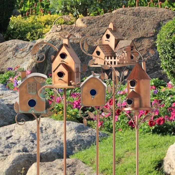 Meilleurs prix pour Nichoir à oiseaux en métal - SALUTUYA - Maison d'oiseau avec poteau - Durable et facile à assembler