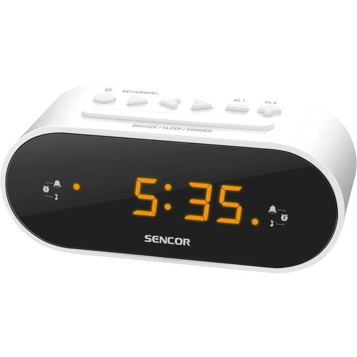 Radio-réveil Sencor SRC 1100 W - blanc - Tuner radio numérique FM - Réveil double - Variateur déclairage