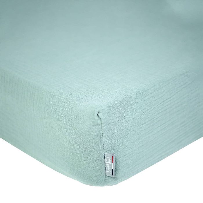 Drap Housse Uni En Gaze De Coton Vert Eucalyptus 60x1 Cdiscount Maison