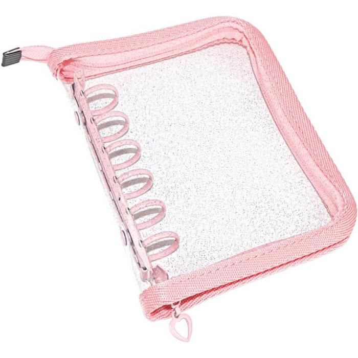 Classeur A7 transparent avec fermeture éclair, classeur budgétaire rose