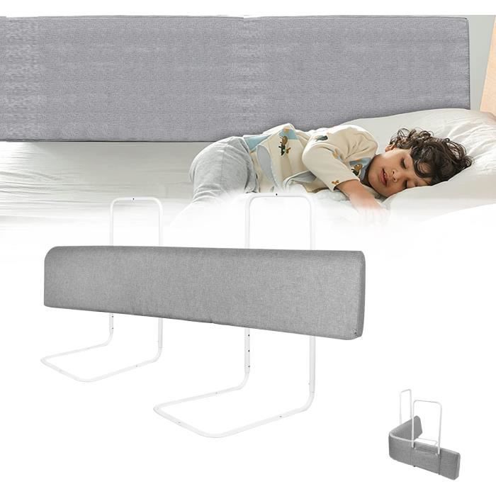 Barrière De Lit Bébé OHMG - Réglable 70-99 Cm, Maille Respirante - 1,5 M, Gris Clair