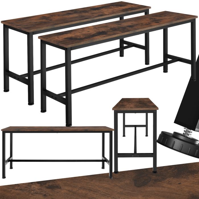 Banc - TECTAKE - Ensemble de 2 bancs FAIRFIELD en bois et acier au style industriel 108 x 32 5 x 50 cm - Bois foncé Banc - TECTAKE - Ensemble de 2 bancs FAIRFIELD en bois et acier au style industriel 108 x 32 5 x 50 cm - Bois foncé