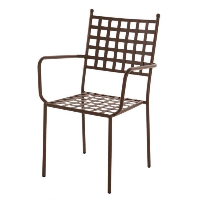 chaise de jardin en fer forgé - timor - lot de 4 chaises à accoudoirs - marron