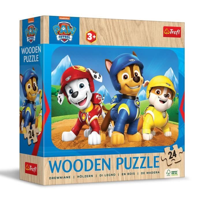 Puzzle En Bois Paw Patrol (Pat' Patrouille) 24 Pièces - Pour Enfants Dès 3 Ans, Bords Arrondis, Motif Au Verso - Trefl