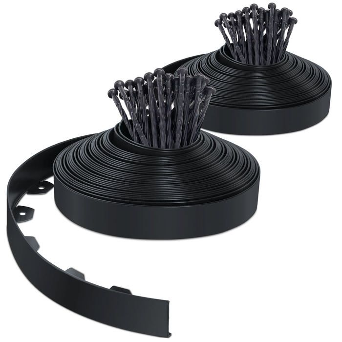 VOUNOT Flexibele gazonrand van kunststof, met 80 bevestigingsnagels, lengte 40 m, hoogte 5 cm, zwart