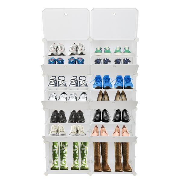 7 niveaux, 28 paires, 14 grilles étagère à chaussures portable,meuble de rangement extensible pour talons, bottes, pantoufles, blanc
