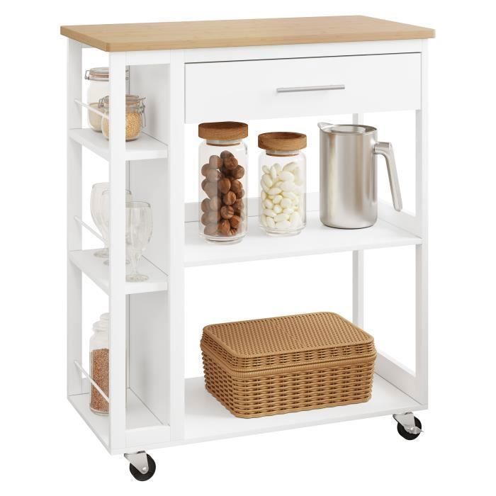 WOLTU Desserte à roulettes Étagère à 3 Niveaux avec Plan de Travail Chêne Clair+Blanc W0ITT2035 WOLTU Desserte à roulettes Étagère à 3 Niveaux avec Plan de Travail Chêne Clair+Blanc W0ITT2035
