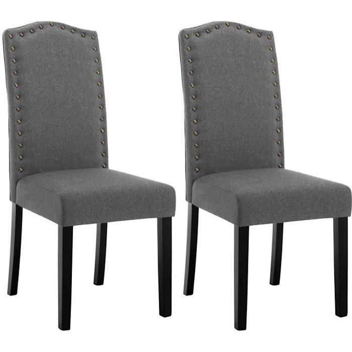 WOLTU Lot de 2 Chaises Salle à Manger en Lin Chaise de Cuisine avec Dossier Haut Chaise Salon Rembourré Gris foncé W0ATT0127-2