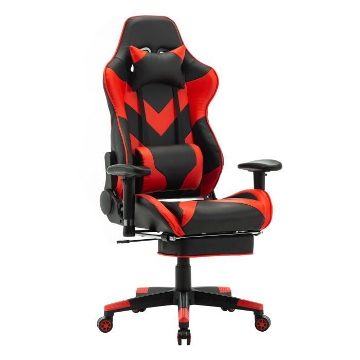 woltu chaise de bureau racing chaise, fauteuil de bureau en similicuir avec repose-tête et repose-pieds, hauteur réglable, rouge