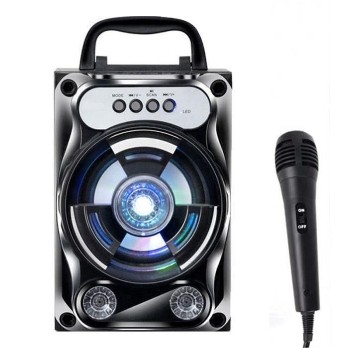PARLEUR BLUETOOTH,Black-Microphone--Haut parleur karaoké Portable sans fil,  système de haut parleurs Bluetooth, caisson de basses, S - Cdiscount TV Son  Photo