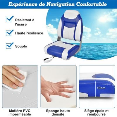 KOMFOTTEU Lot De 2 Sièges Bateau Pliables Rembourrés PVC - Chaise Direction 110kg Charge Max, Bleu/Noir/Rouge