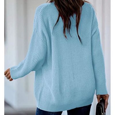 Gros Pull Grosse Maille Femme Oversize Tricot Col V Pullover Chandail Sweater Ample Tricote Grande Longue Epais bleu clair S bleu clair Cdiscount Pret a Porter
