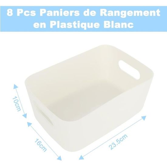 MIVIDE 8pcs Panier de Rangement en Plastique Blanc, Boite